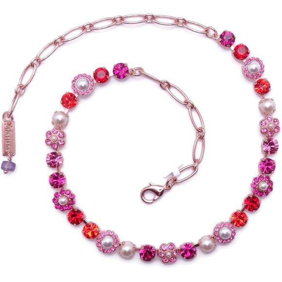 Mariana Roxanne Rose Gold Necklace Red Fuchsia Rose Pink Flower Mosaic 1166 NWT - Picture 3 of 3